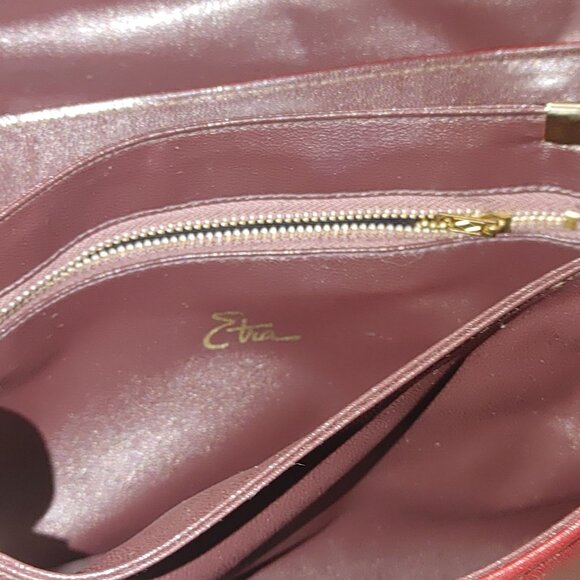 Etra Burgundy Leather Shoulder Bag Vintage Flap Closure Adjustable Strap 3 - Picture 4 of 11